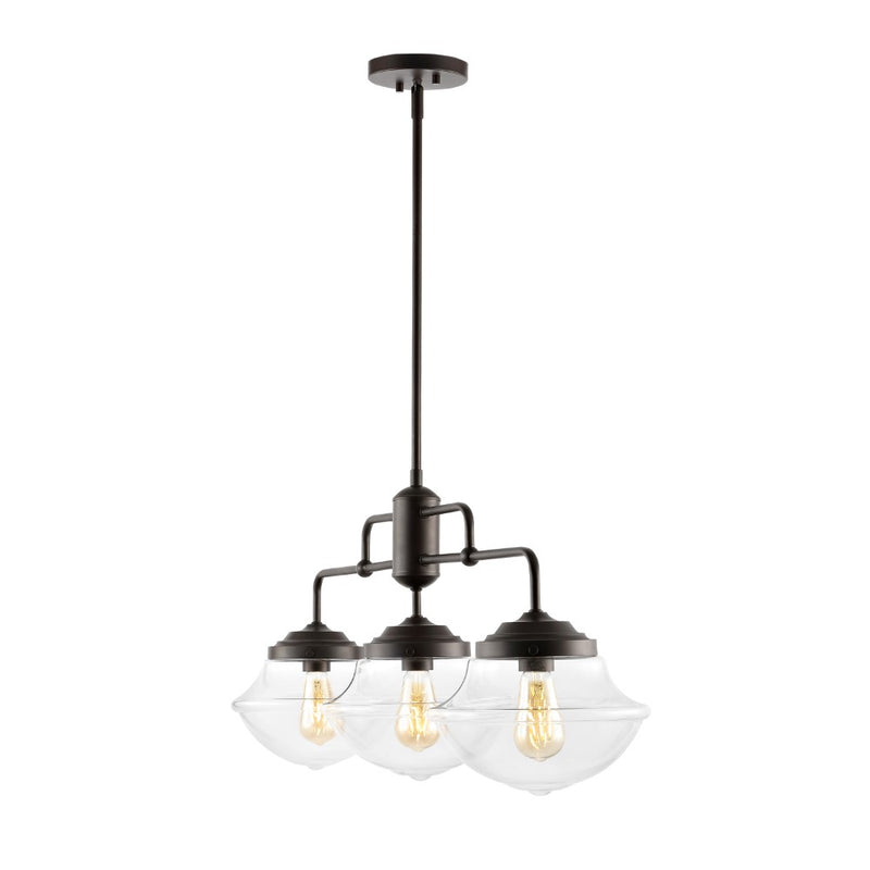 Avery 37.5" Industrial Farmhouse Rustic Iron/Glass Linear LED Pendant - JONATHAN Y