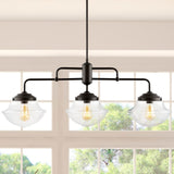 Avery 37.5" Industrial Farmhouse Rustic Iron/Glass Linear LED Pendant - JONATHAN Y