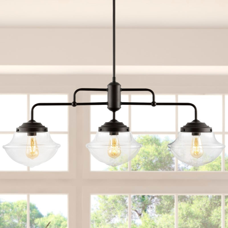 Avery 37.5" Industrial Farmhouse Rustic Iron/Glass Linear LED Pendant - JONATHAN Y