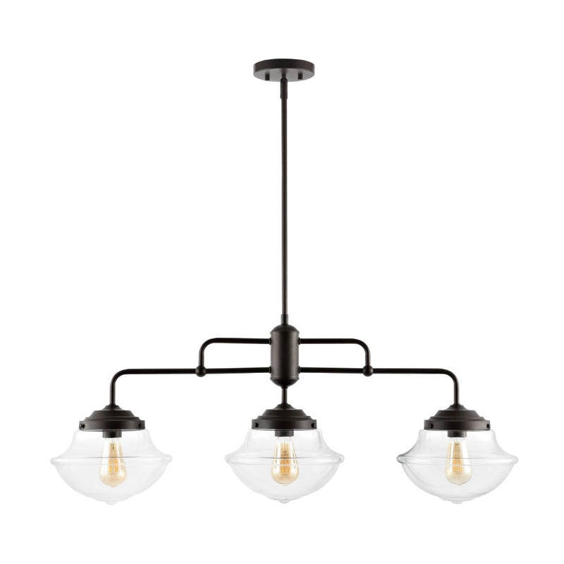 Avery 37.5" Industrial Farmhouse Rustic Iron/Glass Linear LED Pendant - JONATHAN Y