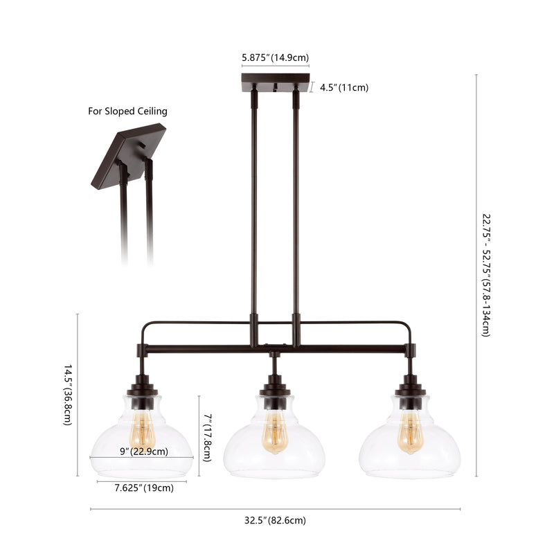 Marlowe 32.5"  Farmhouse Industrial Iron/Glass Linear LED Pendant - JONATHAN Y