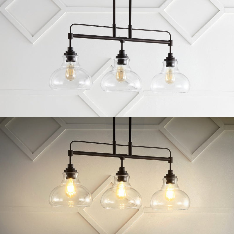 Marlowe 32.5"  Farmhouse Industrial Iron/Glass Linear LED Pendant - JONATHAN Y