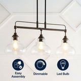 Marlowe 32.5"  Farmhouse Industrial Iron/Glass Linear LED Pendant Oil Rubbed Bronze/Clear / 3 Sockets – ICONS
