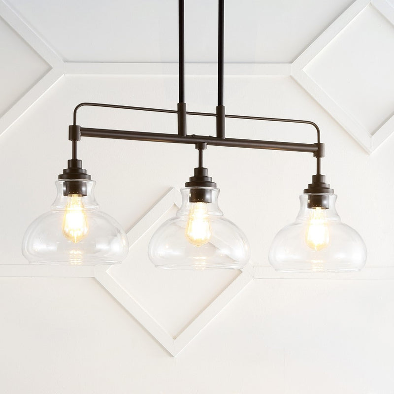 Marlowe 32.5"  Farmhouse Industrial Iron/Glass Linear LED Pendant - JONATHAN Y