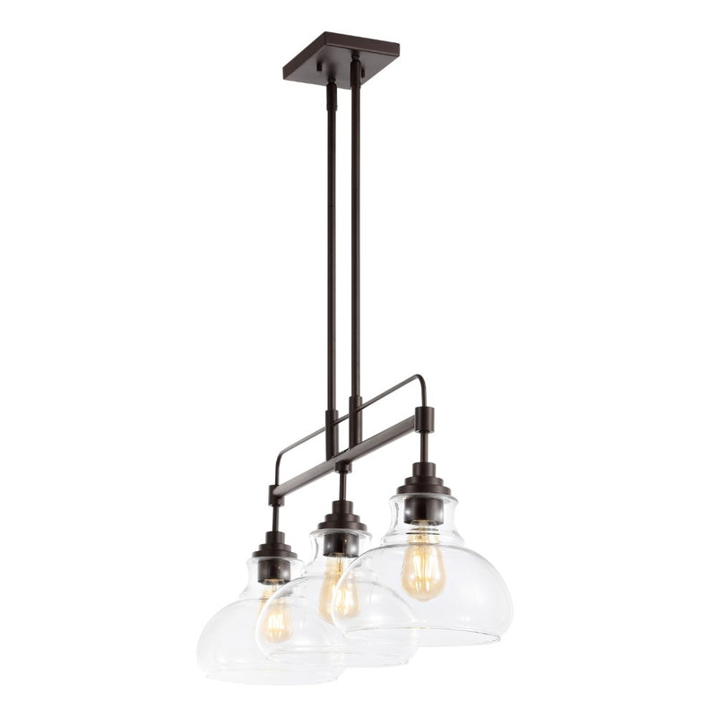 Marlowe 32.5"  Farmhouse Industrial Iron/Glass Linear LED Pendant - JONATHAN Y