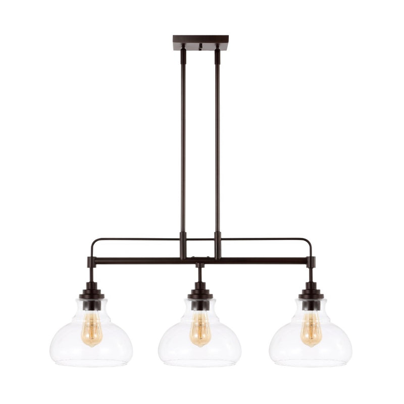 Marlowe 32.5"  Farmhouse Industrial Iron/Glass Linear LED Pendant - JONATHAN Y