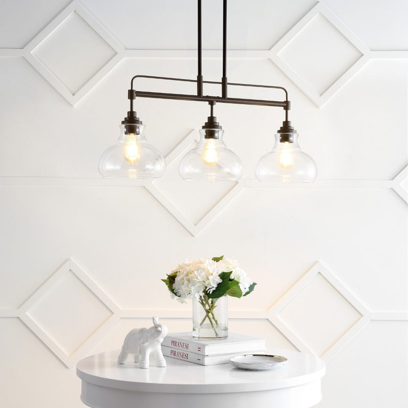 Marlowe 32.5"  Farmhouse Industrial Iron/Glass Linear LED Pendant - JONATHAN Y