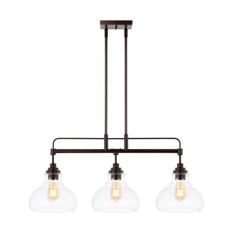 Marlowe 32.5"  Farmhouse Industrial Iron/Glass Linear LED Pendant - JONATHAN Y