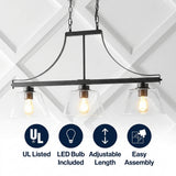 Jayden 36" Industrial Farmhouse Iron/Glass Linear LED Pendant Oil Rubbed Bronze/Clear / 3 Sockets – ICONS