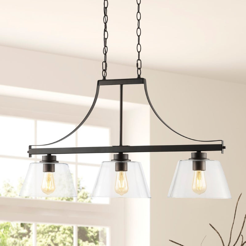 Jayden 36" Industrial Farmhouse Iron/Glass Linear LED Pendant - JONATHAN Y