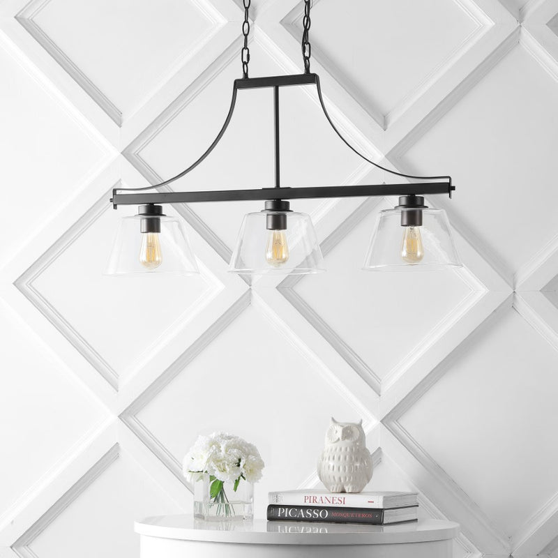 Jayden 36" Industrial Farmhouse Iron/Glass Linear LED Pendant - JONATHAN Y