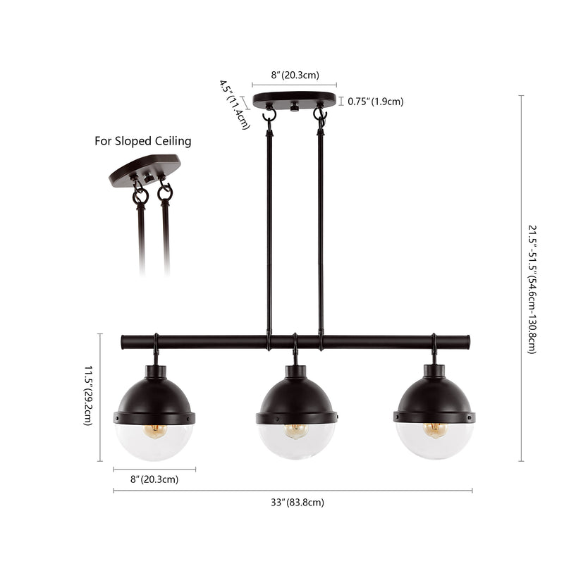 Caleb 33" Industrial Farmhouse Iron/Glass Linear LED Pendant - JONATHAN Y