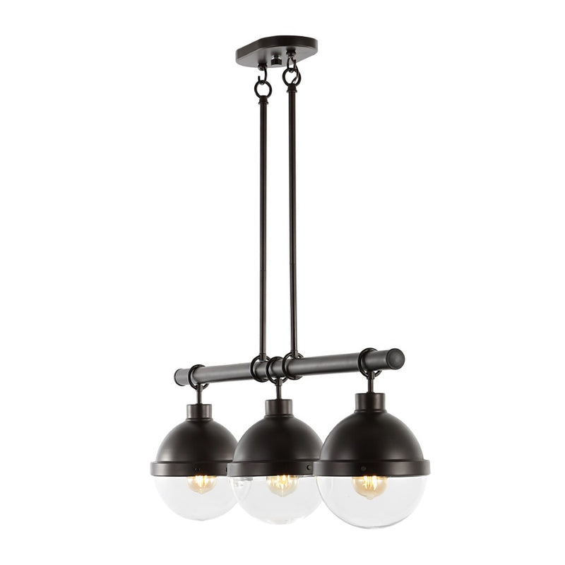 Caleb 33" Industrial Farmhouse Iron/Glass Linear LED Pendant - JONATHAN Y