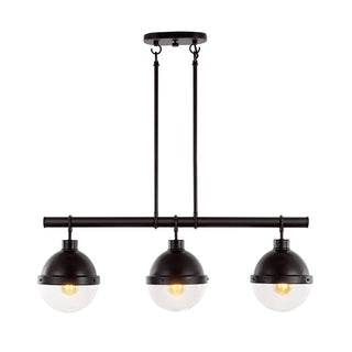Caleb 33" Industrial Farmhouse Iron/Glass Linear LED Pendant - JONATHAN Y