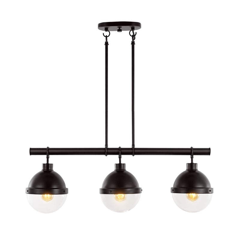 Caleb 33" Industrial Farmhouse Iron/Glass Linear LED Pendant - JONATHAN Y