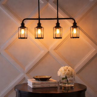 Abbott 34"  Farmhouse Industrial Iron/Glass Linear LED Pendant
