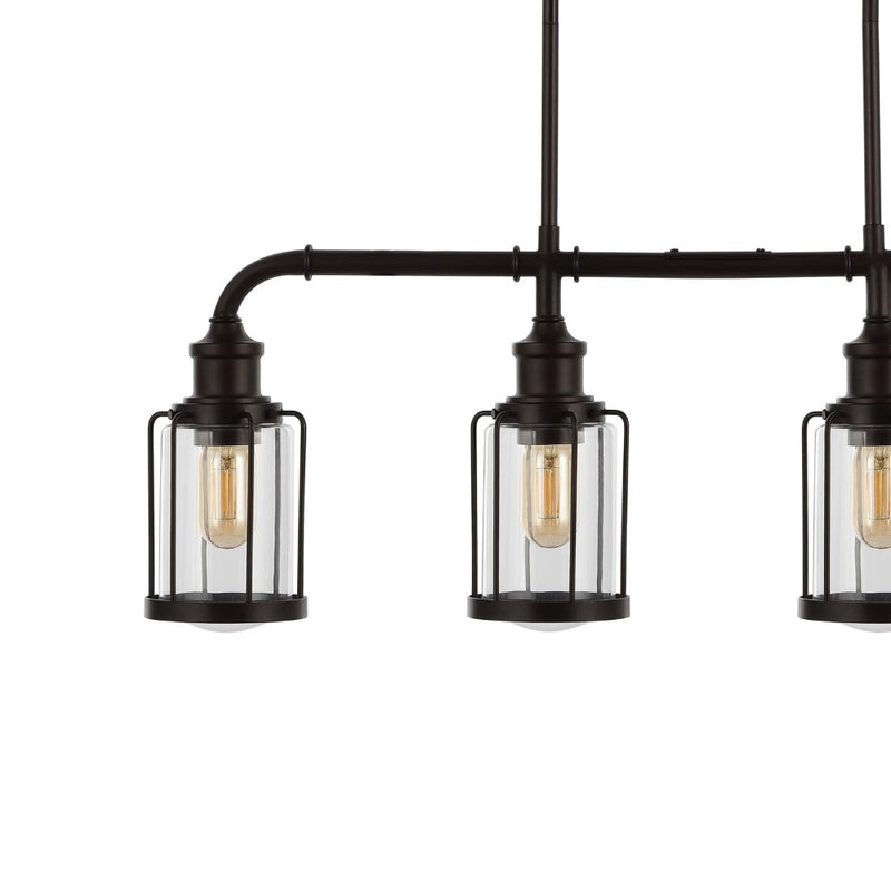 Abbott 34"  Farmhouse Industrial Iron/Glass Linear LED Pendant - JONATHAN Y