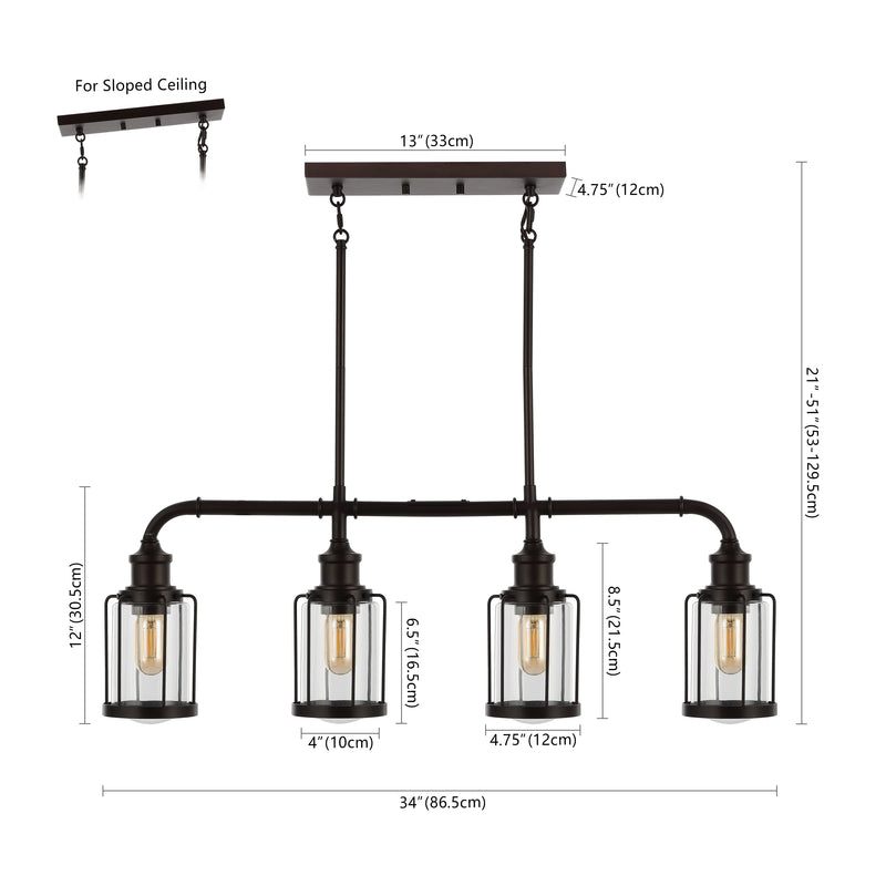 Abbott 34"  Farmhouse Industrial Iron/Glass Linear LED Pendant - JONATHAN Y