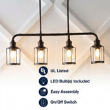 Abbott 34"  Farmhouse Industrial Iron/Glass Linear LED Pendant Oil Rubbed Bronze/Clear / 4 Sockets – ICONS