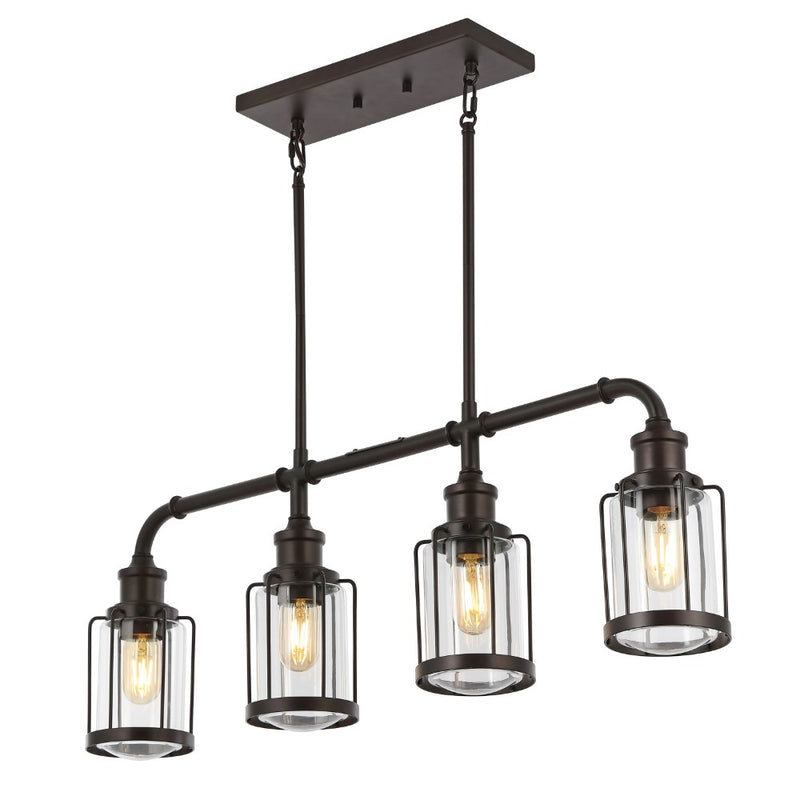 Abbott 34"  Farmhouse Industrial Iron/Glass Linear LED Pendant - JONATHAN Y