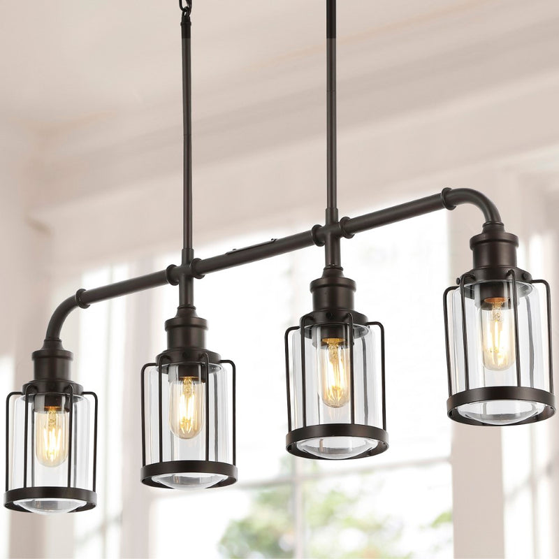 Abbott 34"  Farmhouse Industrial Iron/Glass Linear LED Pendant - JONATHAN Y
