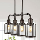 Abbott 34"  Farmhouse Industrial Iron/Glass Linear LED Pendant - JONATHAN Y