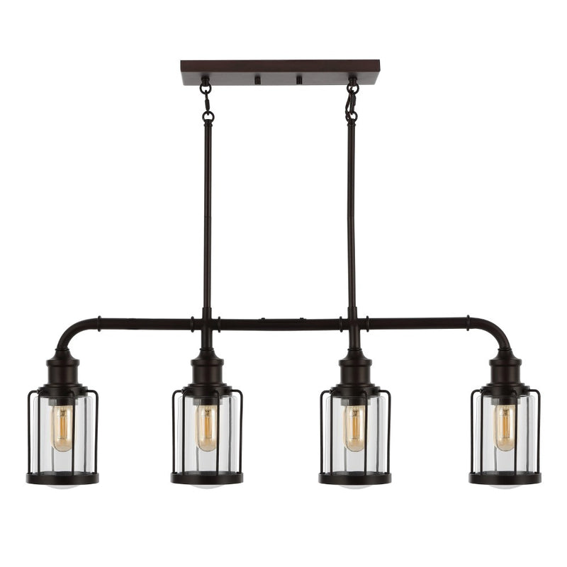 Abbott 34"  Farmhouse Industrial Iron/Glass Linear LED Pendant - JONATHAN Y