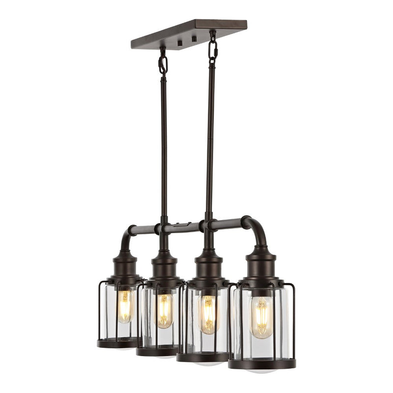 Abbott 34"  Farmhouse Industrial Iron/Glass Linear LED Pendant - JONATHAN Y