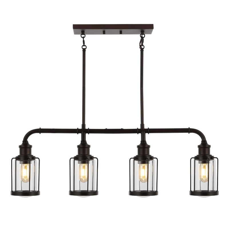 Abbott 34"  Farmhouse Industrial Iron/Glass Linear LED Pendant - JONATHAN Y