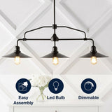 Cade 34.25" Metal Farmhouse Industrial LED Pendant Oil Rubbed Bronze/Clear / 3 Sockets – ICONS