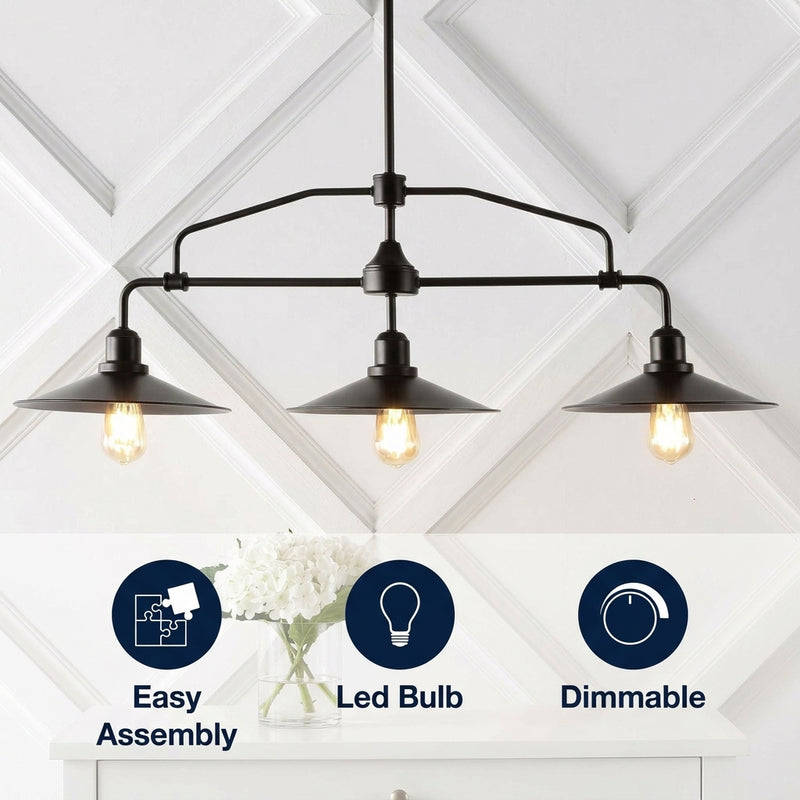 Cade 34.25" Metal Farmhouse Industrial LED Pendant Oil Rubbed Bronze/Clear / 3 Sockets – ICONS