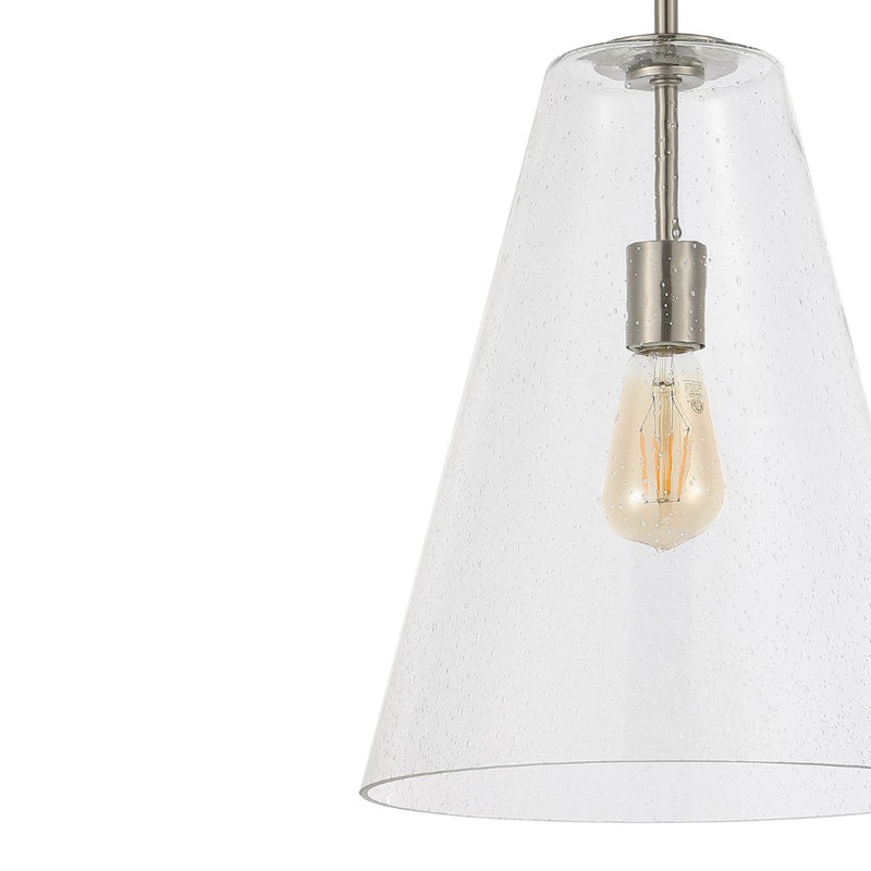Arlo 11.5"  Mid-Century Modern Iron/Seeded Glass LED Pendant - JONATHAN Y