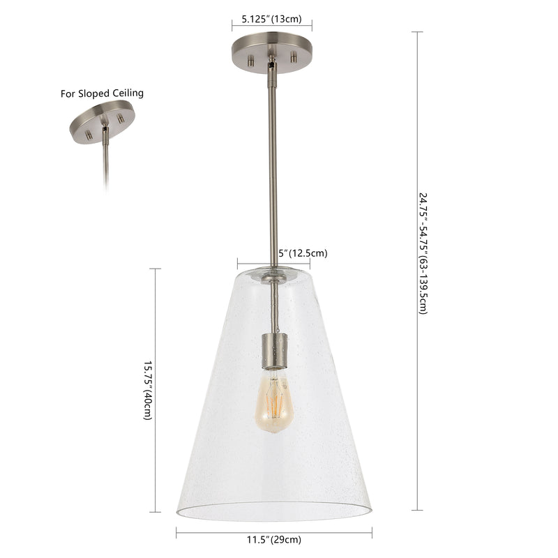 Arlo 11.5"  Mid-Century Modern Iron/Seeded Glass LED Pendant - JONATHAN Y