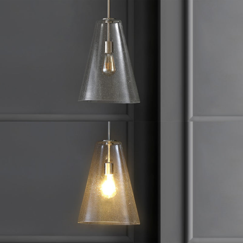 Arlo 11.5"  Mid-Century Modern Iron/Seeded Glass LED Pendant - JONATHAN Y