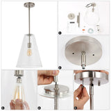 Arlo 11.5"  Mid-Century Modern Iron/Seeded Glass LED Pendant - JONATHAN Y
