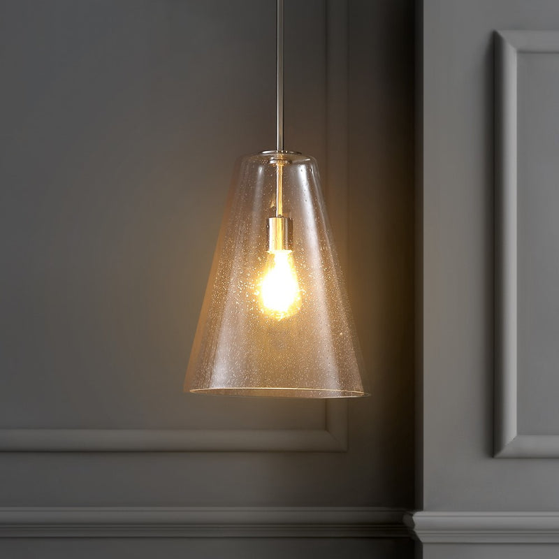 Arlo 11.5"  Mid-Century Modern Iron/Seeded Glass LED Pendant - JONATHAN Y