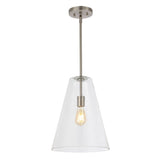 Arlo 11.5"  Mid-Century Modern Iron/Seeded Glass LED Pendant - JONATHAN Y