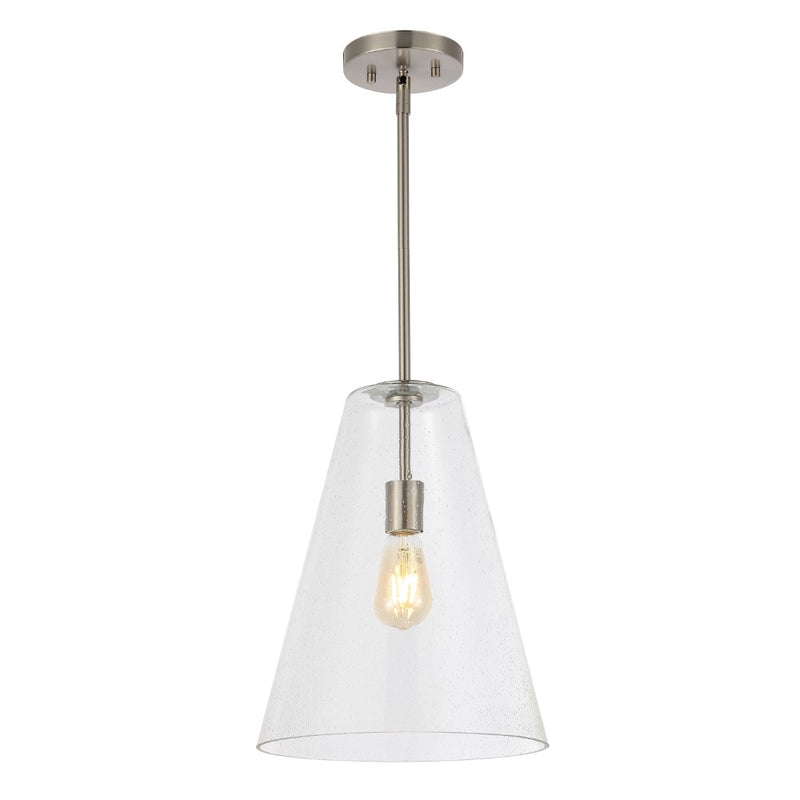 Arlo 11.5"  Mid-Century Modern Iron/Seeded Glass LED Pendant - JONATHAN Y
