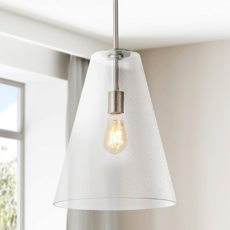 Arlo 11.5"  Mid-Century Modern Iron/Seeded Glass LED Pendant - JONATHAN Y