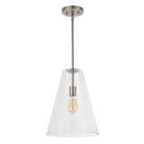 Arlo 11.5"  Mid-Century Modern Iron/Seeded Glass LED Pendant - JONATHAN Y