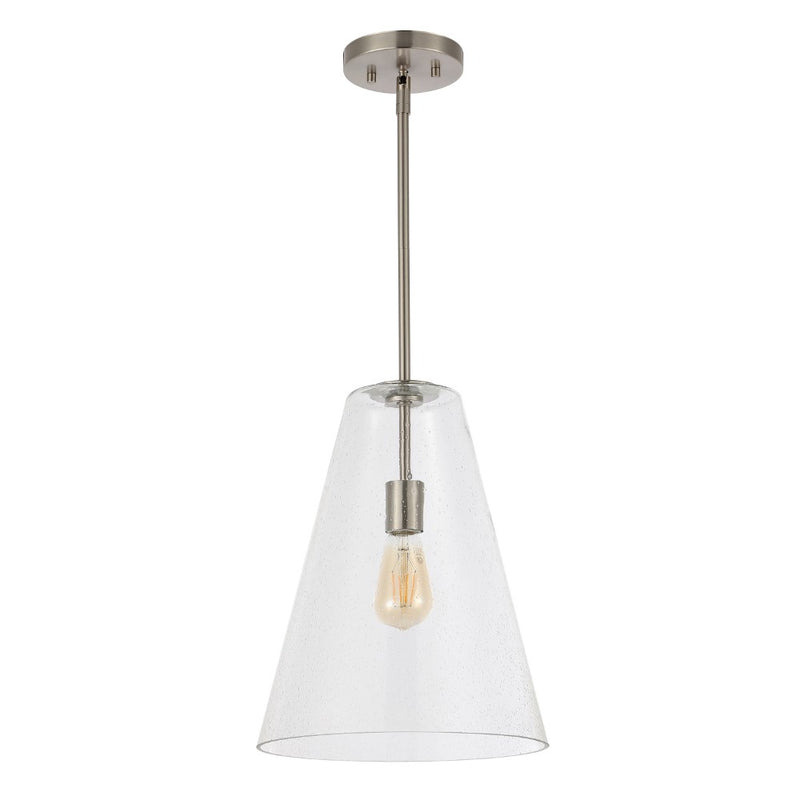 Arlo 11.5"  Mid-Century Modern Iron/Seeded Glass LED Pendant - JONATHAN Y