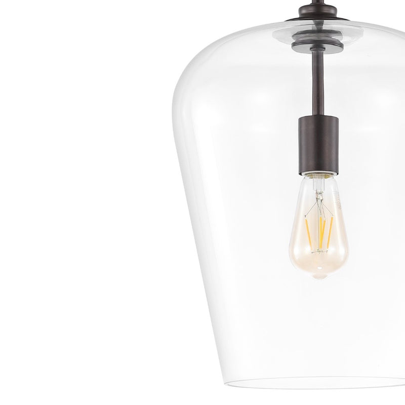 Hayes 11.25"  Industrial Farmhouse Iron/Glass LED Pendant - JONATHAN Y