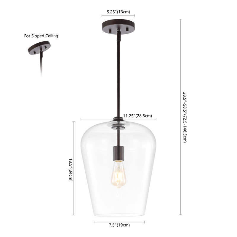 Hayes 11.25"  Industrial Farmhouse Iron/Glass LED Pendant - JONATHAN Y