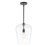 Hayes 11.25"  Industrial Farmhouse Iron/Glass LED Pendant - JONATHAN Y