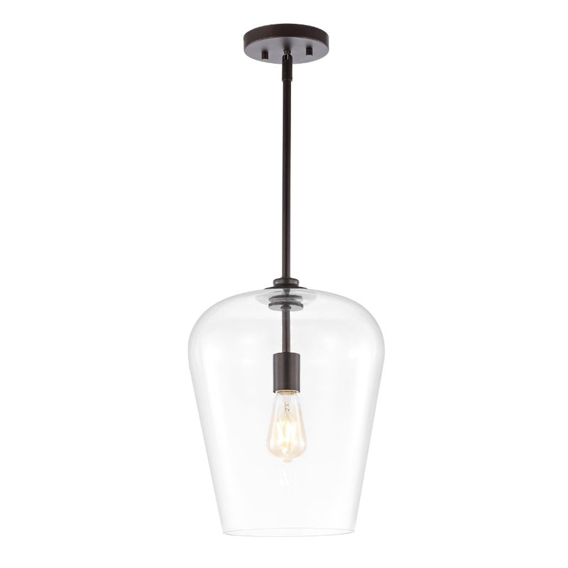 Hayes 11.25"  Industrial Farmhouse Iron/Glass LED Pendant - JONATHAN Y
