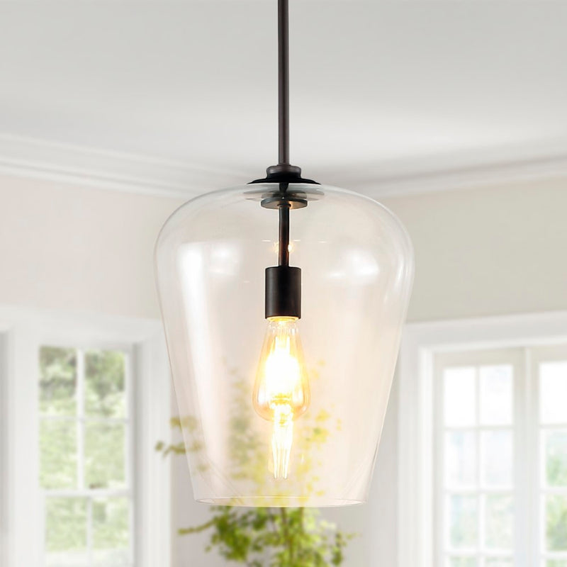 Hayes 11.25"  Industrial Farmhouse Iron/Glass LED Pendant - JONATHAN Y
