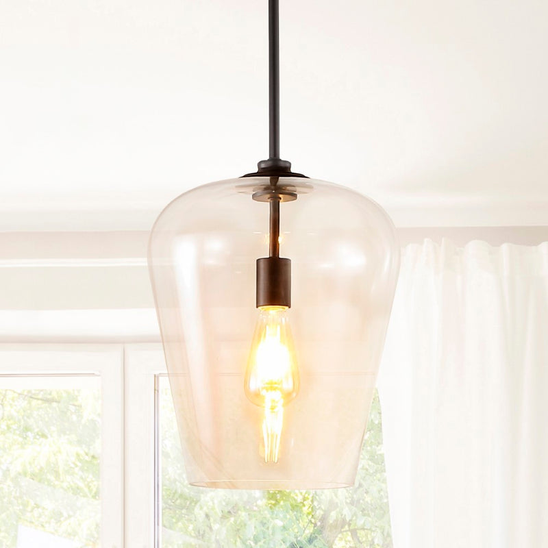 Hayes 11.25"  Industrial Farmhouse Iron/Glass LED Pendant - JONATHAN Y
