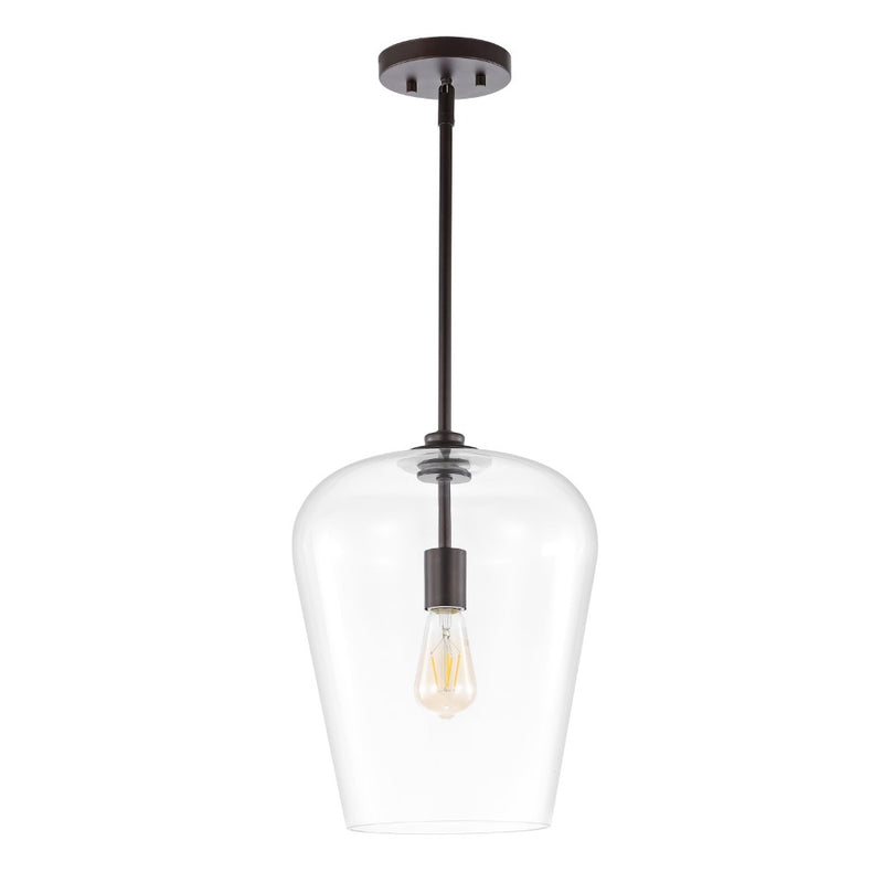 Hayes 11.25"  Industrial Farmhouse Iron/Glass LED Pendant - JONATHAN Y