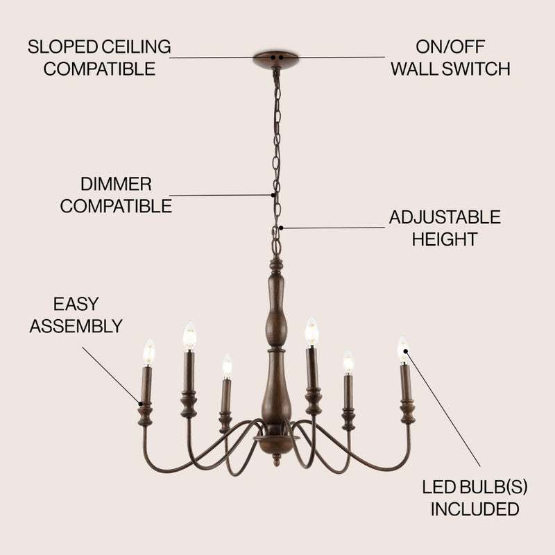 Victoria 29" Rustic Midcentury Iron LED Chandelier - JONATHAN Y