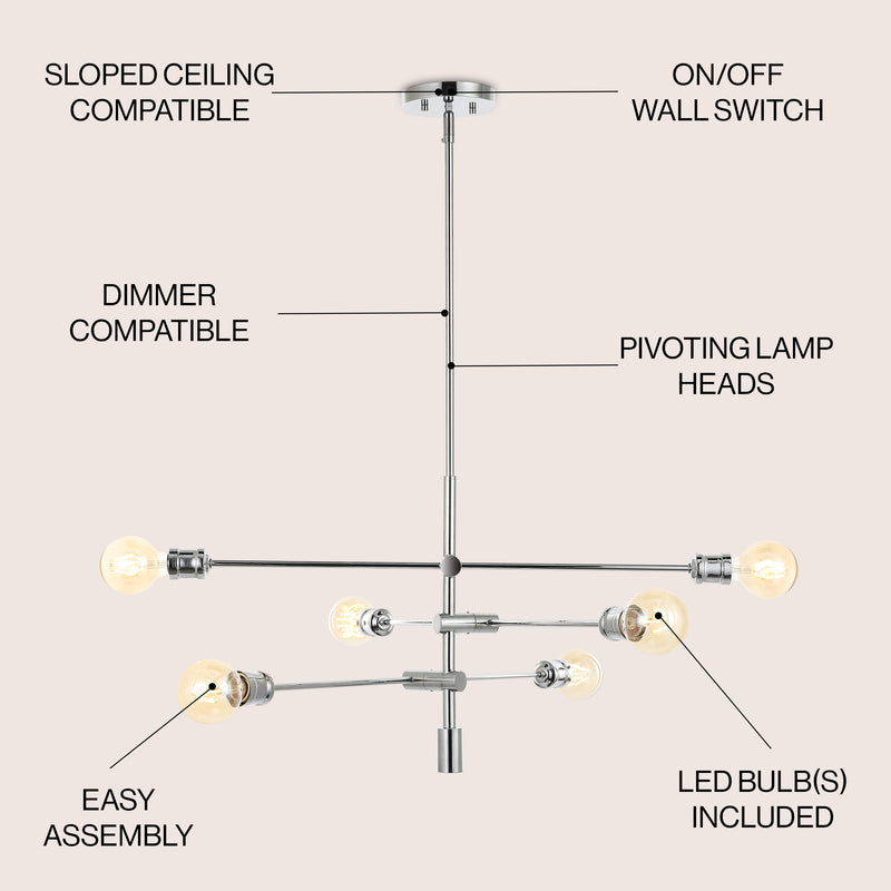Atlas Modern Vintage Iron Arm-Adjustable LED Chandelier - JONATHAN Y